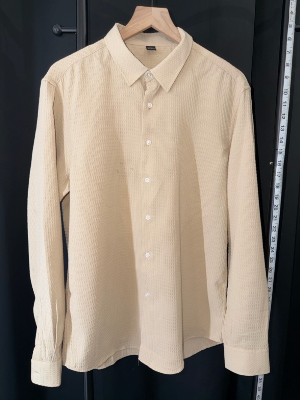 NFINITY Cream Textured Long-Sleeve Button-Up Shirt